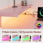 Bureau de jeu Bestier 52 avec lumières LED, bureau en forme de L avec prise de courant et support d'écran, bureau d'angle pour ordinateur