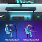 Bureau de jeu Bestier 52 avec lumières LED, bureau en forme de L avec prise de courant et support d'écran, bureau d'angle pour ordinateur