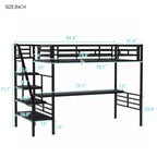 Lit mezzanine double en métal de style industriel Whisen 94,40''L 41,40''W 71,70H avec bureau intégré et escalier - Noir