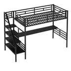 Lit mezzanine double en métal de style industriel Whisen 94,40''L 41,40''W 71,70H avec bureau intégré et escalier - Noir