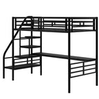 Lit mezzanine double en métal de style industriel Whisen 94,40''L 41,40''W 71,70H avec bureau intégré et escalier - Noir