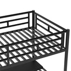 Lit mezzanine double en métal de style industriel Whisen 94,40''L 41,40''W 71,70H avec bureau intégré et escalier - Noir