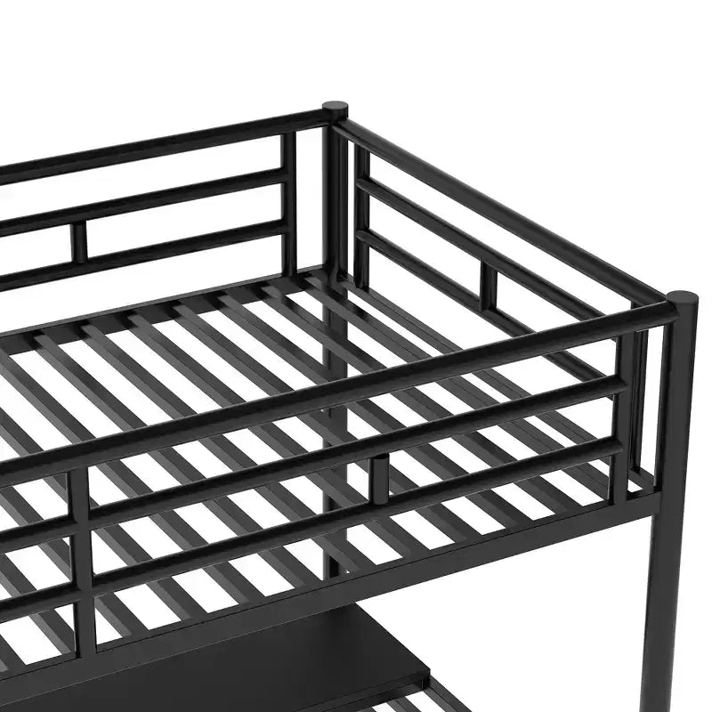 Lit mezzanine double en métal de style industriel Whisen 94,40''L 41,40''W 71,70H avec bureau intégré et escalier - Noir
