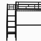 Lit mezzanine double en métal de style industriel Whisen 94,40''L 41,40''W 71,70H avec bureau intégré et escalier - Noir