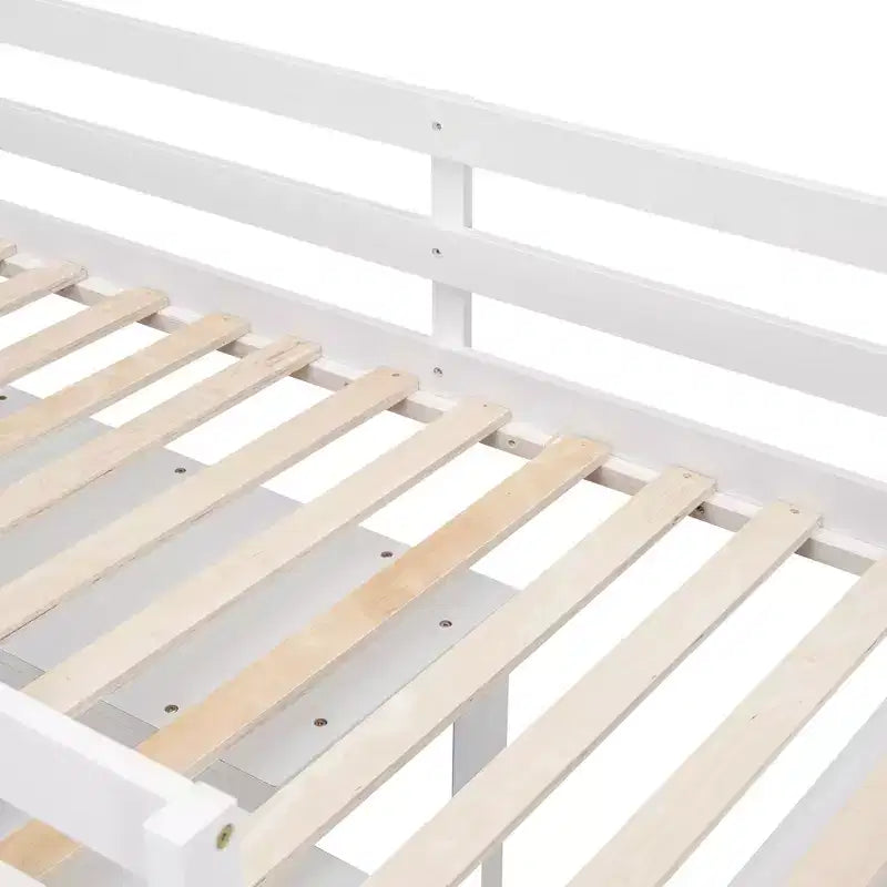 Lit mezzanine double/grand format avec bureau rétractable et 4 tiroirs, cadre de lit mezzanine bas en bois avec étagères - ModernLuxe