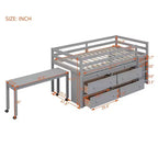 Lit mezzanine double/grand format avec bureau rétractable et 4 tiroirs, cadre de lit mezzanine bas en bois avec étagères - ModernLuxe