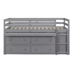 Lit mezzanine double/grand format avec bureau rétractable et 4 tiroirs, cadre de lit mezzanine bas en bois avec étagères - ModernLuxe