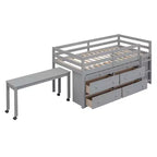 Lit mezzanine double/grand format avec bureau rétractable et 4 tiroirs, cadre de lit mezzanine bas en bois avec étagères - ModernLuxe