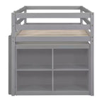 Lit mezzanine double/grand format avec bureau rétractable et 4 tiroirs, cadre de lit mezzanine bas en bois avec étagères - ModernLuxe