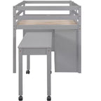 Lit mezzanine double/grand format avec bureau rétractable et 4 tiroirs, cadre de lit mezzanine bas en bois avec étagères - ModernLuxe