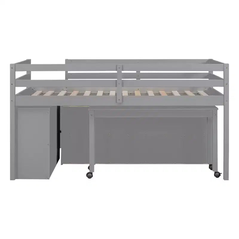 Lit mezzanine double/grand format avec bureau rétractable et 4 tiroirs, cadre de lit mezzanine bas en bois avec étagères - ModernLuxe