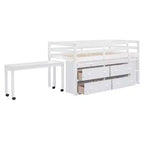 Lit mezzanine double/grand format avec bureau rétractable et 4 tiroirs, cadre de lit mezzanine bas en bois avec étagères - ModernLuxe