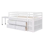 Lit mezzanine double/grand format avec bureau rétractable et 4 tiroirs, cadre de lit mezzanine bas en bois avec étagères - ModernLuxe