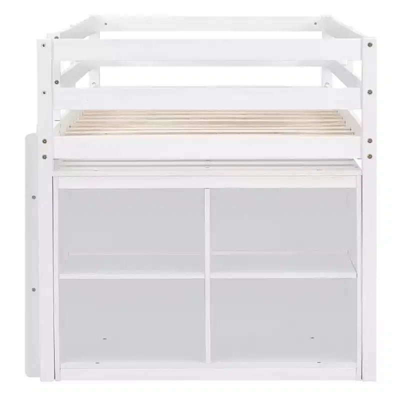 Lit mezzanine double/grand format avec bureau rétractable et 4 tiroirs, cadre de lit mezzanine bas en bois avec étagères - ModernLuxe