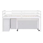 Lit mezzanine double/grand format avec bureau rétractable et 4 tiroirs, cadre de lit mezzanine bas en bois avec étagères - ModernLuxe