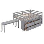 Lit mezzanine double/grand format avec bureau rétractable et 4 tiroirs, cadre de lit mezzanine bas en bois avec étagères - ModernLuxe