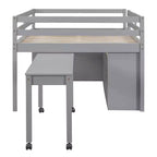 Lit mezzanine double/grand format avec bureau rétractable et 4 tiroirs, cadre de lit mezzanine bas en bois avec étagères - ModernLuxe