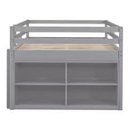 Lit mezzanine double/grand format avec bureau rétractable et 4 tiroirs, cadre de lit mezzanine bas en bois avec étagères - ModernLuxe