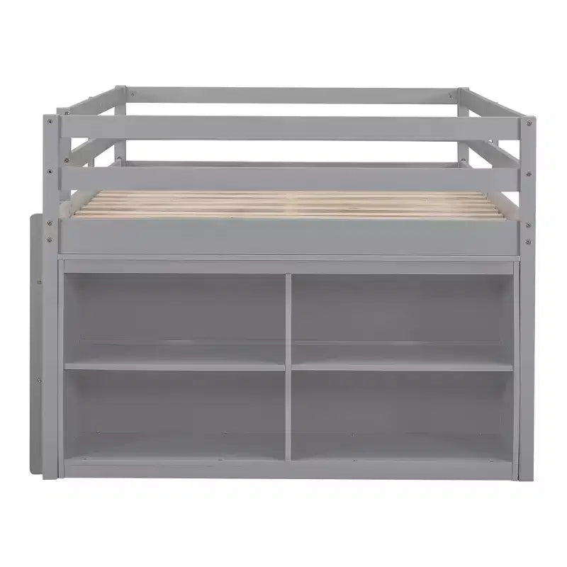 Lit mezzanine double/grand format avec bureau rétractable et 4 tiroirs, cadre de lit mezzanine bas en bois avec étagères - ModernLuxe