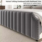 Cadre de lit WhizMax Grand lit/Très grand lit avec tête de lit de 127,5 cm de hauteur, cadre de lit Queen en velours avec tête et pied de lit touffetés à canaux verticaux