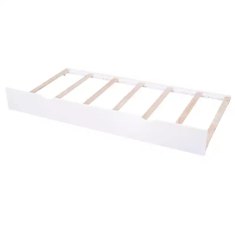 Lit plateforme Whisen avec étagères coulissantes et lit gigogne simple - Blanc