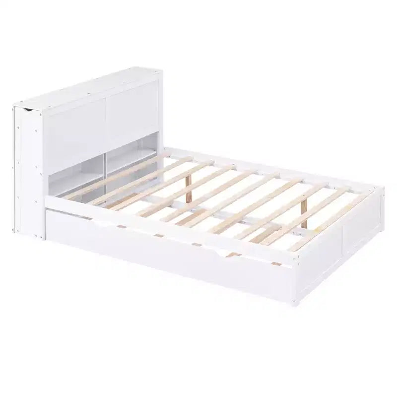 Lit plateforme Whisen avec étagères coulissantes et lit gigogne simple - Blanc