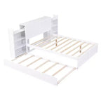 Lit plateforme Whisen avec étagères coulissantes et lit gigogne simple - Blanc