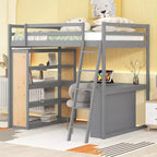 Whisen 77.8''L  75.3''W Full Size Loft Bed with Ladder, Shelves and Desk