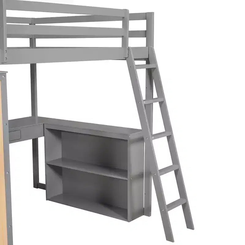 Lit mezzanine pleine grandeur Whisen de 197,6 cm (77,8 po) de long et 191,3 cm (75,3 po) de large avec échelle, étagères et bureau