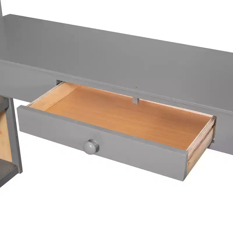 Lit mezzanine pleine grandeur Whisen de 197,6 cm (77,8 po) de long et 191,3 cm (75,3 po) de large avec échelle, étagères et bureau