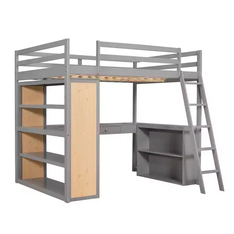 Lit mezzanine pleine grandeur Whisen de 197,6 cm (77,8 po) de long et 191,3 cm (75,3 po) de large avec échelle, étagères et bureau