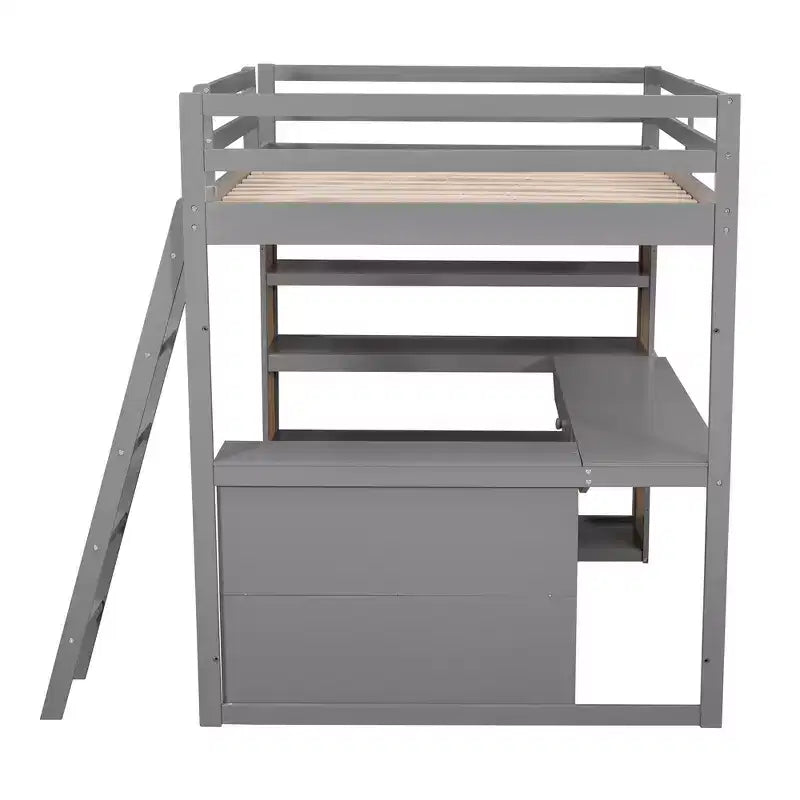 Lit mezzanine pleine grandeur Whisen de 197,6 cm (77,8 po) de long et 191,3 cm (75,3 po) de large avec échelle, étagères et bureau