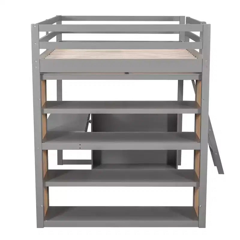 Lit mezzanine pleine grandeur Whisen de 197,6 cm (77,8 po) de long et 191,3 cm (75,3 po) de large avec échelle, étagères et bureau