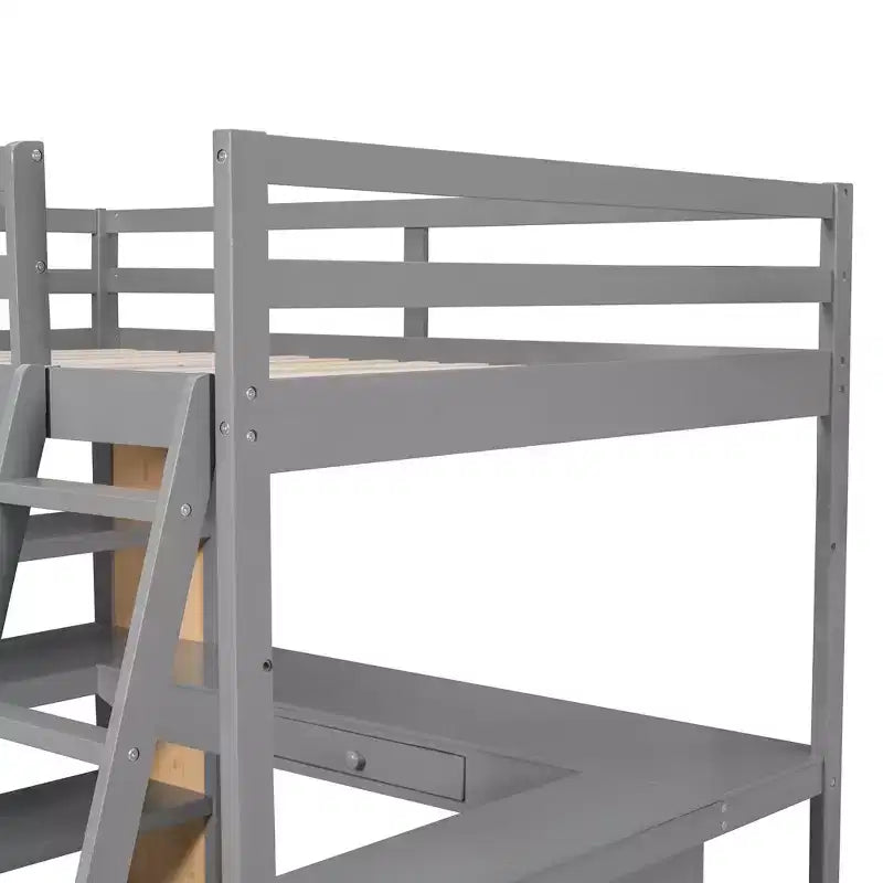 Lit mezzanine pleine grandeur Whisen de 197,6 cm (77,8 po) de long et 191,3 cm (75,3 po) de large avec échelle, étagères et bureau