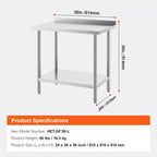 VEVOR Table de Travail en Acier Inoxydable 61 x 91 x 91 cm, Table de Préparation Commerciale Robuste, Table de Travail en Métal
