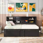Lit de repos Whisen en métal de taille double avec lit gigogne double, étagères de rangement et ports USB