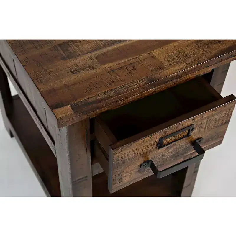 Jofran, table d'appoint à un tiroir, style industriel vieilli, collection Cannon Valley - Couleur Gris