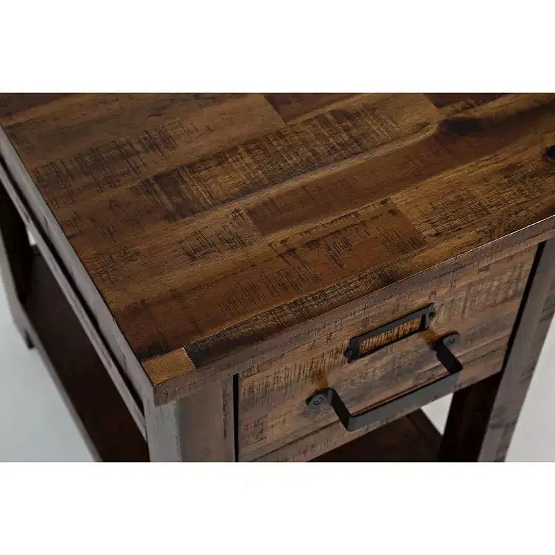Jofran, table d'appoint à un tiroir, style industriel vieilli, collection Cannon Valley - Couleur Gris