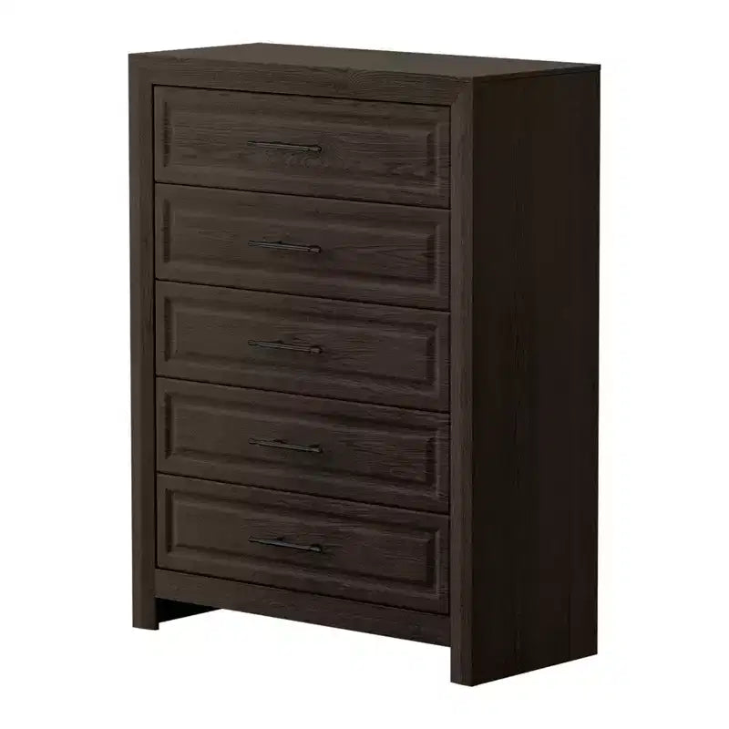 Commode à 5 tiroirs, commode haute en bois de 120 cm, organisateur de rangement rustique avec poignée vintage pour chambre à coucher, placard, couloir.
