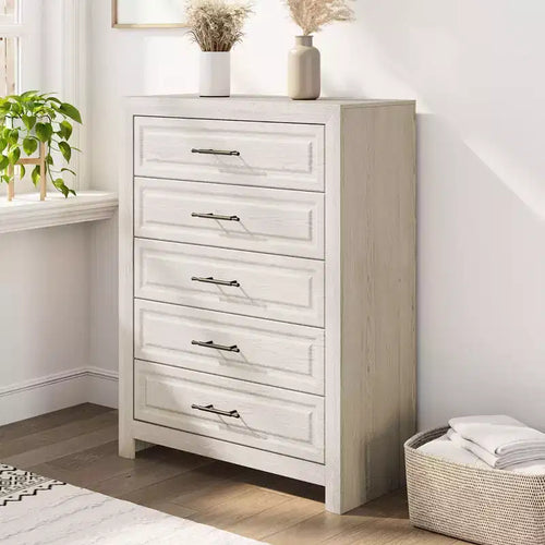 5 Drawers Dresser, 47.24 Tall Wood Dresser Chest of Drawer, Rustic Storage Dresser Organizer with and Vintage Handle for Bedroom Closet Hallway