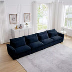 Canapés 4 places à assise profonde, canapés modernes en velours côtelé beige pour salon, design confortable avec 4 coussins lombaires