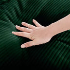 Canapé d'angle confortable en velours côtelé avec oreillers et accoudoirs ronds, canapé-lit moderne profond avec pouf de rangement
