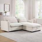 Comfy Corduroy Sectional Sofa with Pillows and Round Armrests, Modern Sofa Sleeper Deep Couch with Storage Ottoman