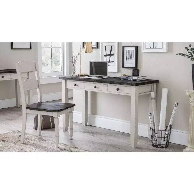 Bureau de ferme Jofran, Madison County, en bois massif de récupération rustique avec port de charge USB