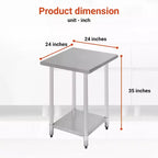 Table de travail de cuisine en acier inoxydable BMS 24/36/48/60 pouces résistante aux rayures avec pied de table réglable