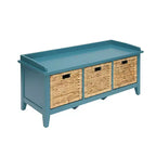 Simple Relax Wooden Bench with 3 Drawers in Rattan and Teal
