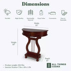 Table console harpe demi-lune en bois All Things Cedar avec tiroir de rangement pour salon et entrée, meuble d'appoint, accents classiques, cerisier