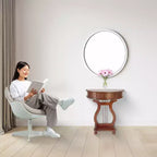Table console harpe demi-lune en bois All Things Cedar avec tiroir de rangement pour salon et entrée, meuble d'appoint, accents classiques, cerisier