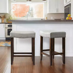 Subrtex 2PC Backless Bar Stools Modern Counter Stool Chairs Wooden Kitchen Island Stools