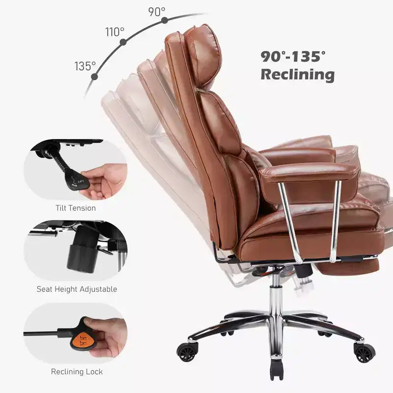 Chaise de bureau ergonomique JIONJOY avec repose-pieds - Chaise de direction certifiée BIFMA, support lombaire réglable et inclinaison à 135°, chaise pivotante en cuir PU